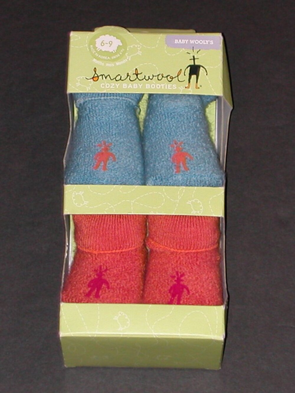 SmartWool Cozy Baby Booties 6 - 9 Months 2 Pair Set Baby Wooly's - Blue / Orange